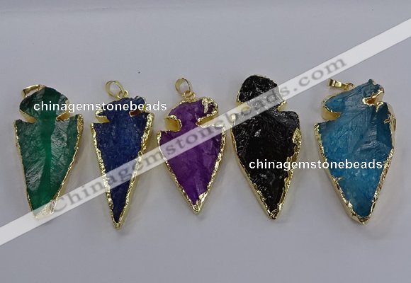 NGP3819 25*45mm - 30*60mm arrowhead dyed white crystal pendants