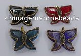 NGP3858 35*45mm carved butterfly agate gemstone pendants