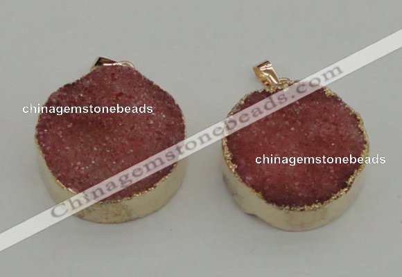 NGP4058 28mm – 30mm flat round druzy quartz pendants wholesale