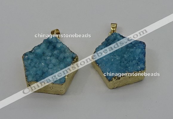 NGP4115 28*28mm - 30*30mm pentagon druzy quartz pendants wholesale