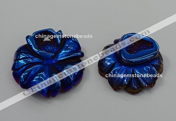 NGP4148 40*45mm - 50*55mm flower plated druzy agate pendants