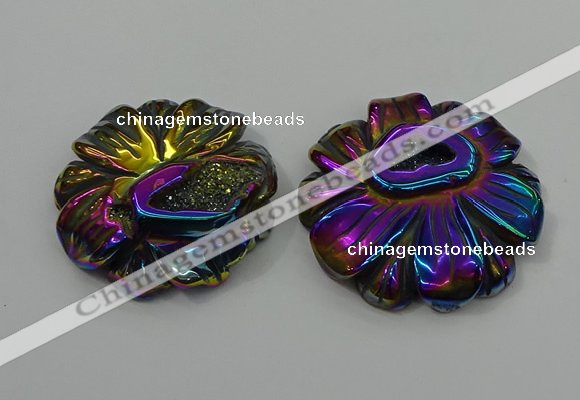 NGP4150 40*45mm - 50*55mm flower plated druzy agate pendants