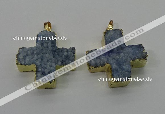 NGP4168 30*32mm cross druzy quartz pendants wholesale