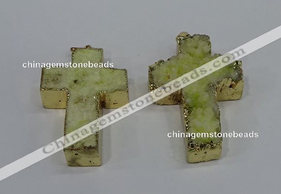 NGP4173 30*48mm - 32*50mm cross druzy quartz pendants wholesale