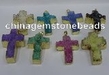 NGP4180 30*48mm - 32*50mm cross druzy quartz pendants wholesale