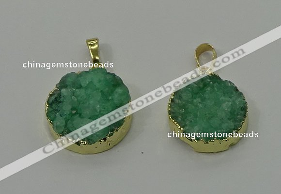NGP4206 20mm - 22mm flat round druzy quartz pendants wholesale