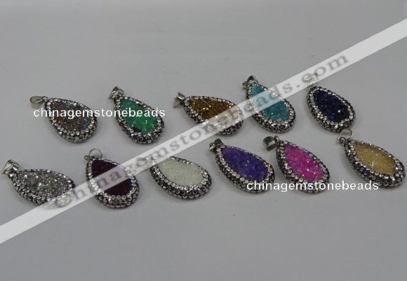 NGP4282 14*23mm flat teardrop plated quartz pendants wholesale