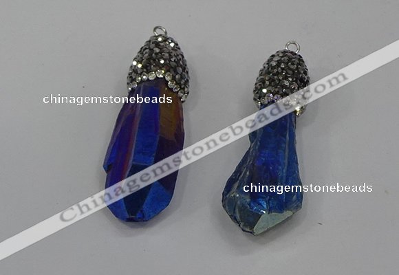 NGP4299 10*30mm - 15*45mmmm nuggets plated quartz pendants