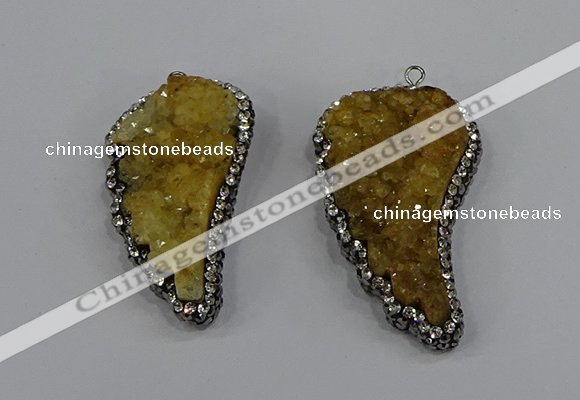 NGP4314 20*40mm - 25*50mm wing-shaped druzy quartz pendants