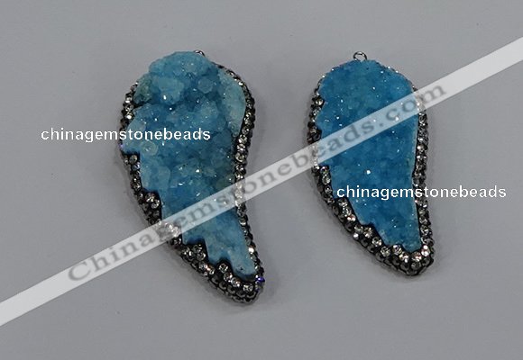 NGP4317 20*40mm - 25*50mm wing-shaped druzy quartz pendants