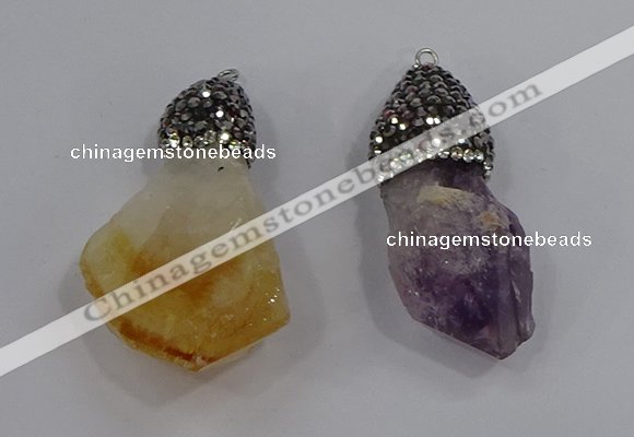 NGP4328 18*35mm - 20*40mm nuggets druzy amethyst & citrine pendants