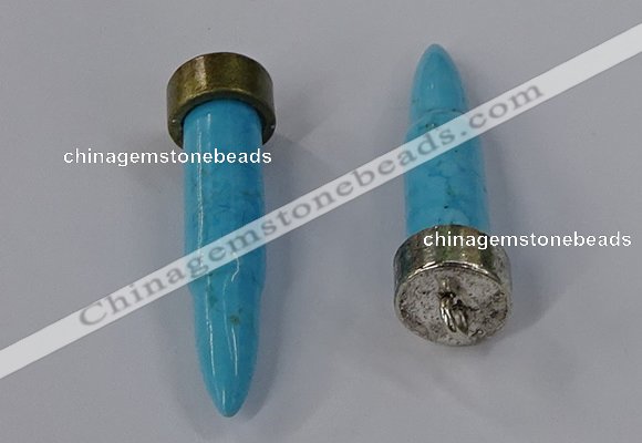 NGP4542 15*52mm bullet-shaped white howlite turquoise pendants