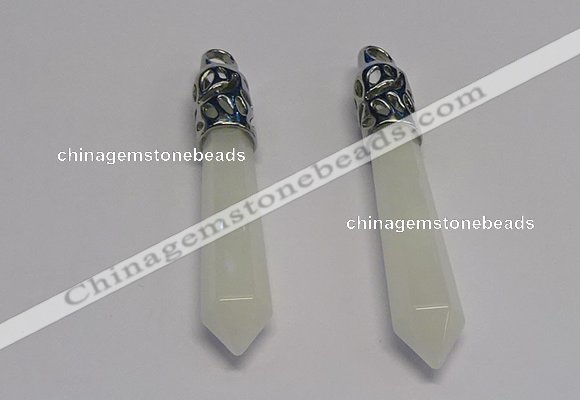 NGP5414 10*65mm sticks white jade gemstone pendants wholesale