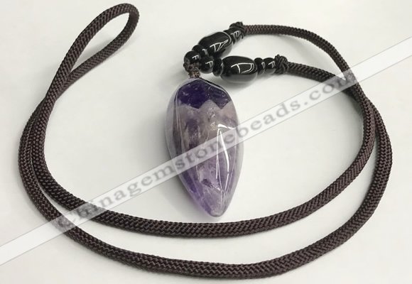 NGP5581 Dogtooth amethyst teardrop pendant with nylon cord necklace