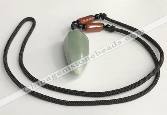 NGP5584 Green aventurine teardrop pendant with nylon cord necklace