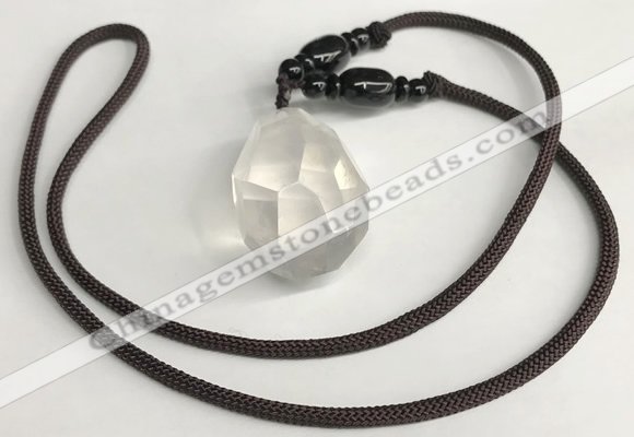 NGP5586 White crystal nugget pendant with nylon cord necklace