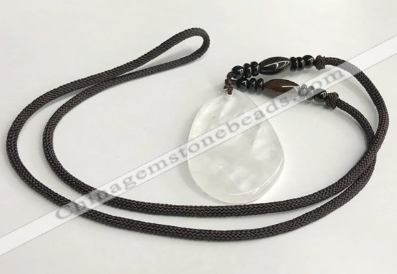 NGP5590 White crystal freeform pendant with nylon cord necklace