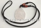 NGP5592 Rose quartz flat teardrop pendant with nylon cord necklace