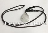 NGP5603 Black rutilated quartz teardrop pendant with nylon cord necklace