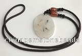 NGP5605 Black rutilated quartz oval pendant with nylon cord necklace