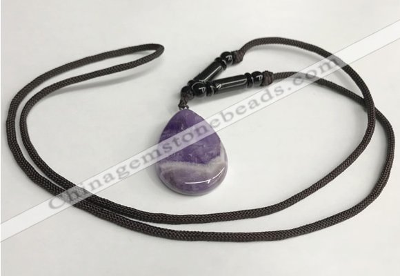 NGP5611 Dogtooth amethyst flat teardrop pendant with nylon cord necklace