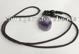 NGP5612 Dogtooth amethyst oval pendant with nylon cord necklace