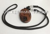 NGP5620 Mahogany obsidian oval pendant with nylon cord necklace