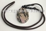 NGP5624 Rhodonite oval pendant with nylon cord necklace