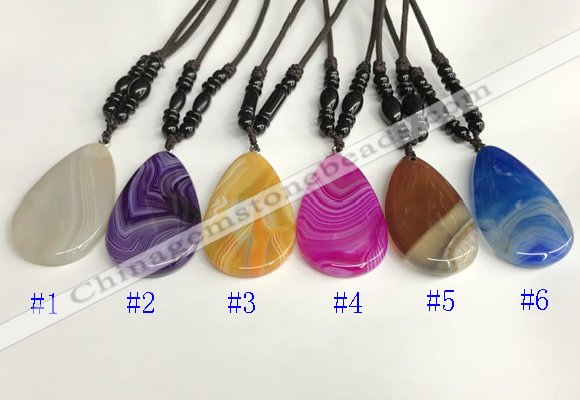 NGP5645 Agate flat teardrop pendant with nylon cord necklace