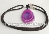 NGP5657 Agate flat teardrop pendant with nylon cord necklace