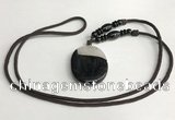 NGP5661 Agate oval pendant with nylon cord necklace