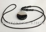NGP5662 Agate flat round pendant with nylon cord necklace