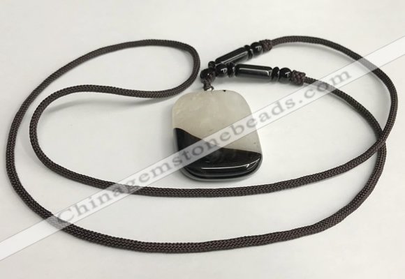 NGP5664 Agate rectangle pendant with nylon cord necklace