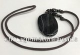 NGP5677 Agate oval pendant with nylon cord necklace