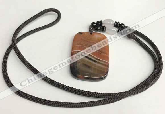 NGP5688 Agate rectangle pendant with nylon cord necklace