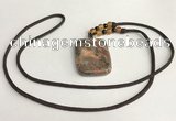 NGP5691 Rainforest agate rectangle pendant with nylon cord necklace