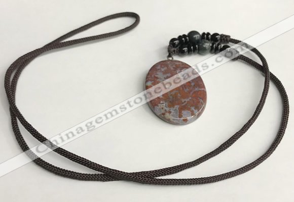 NGP5695 Agate oval pendant with nylon cord necklace
