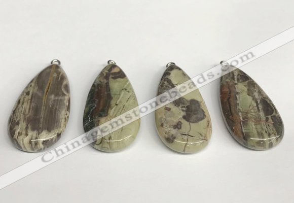 NGP5747 20*40mm flat teardrop rainforest agate pendants