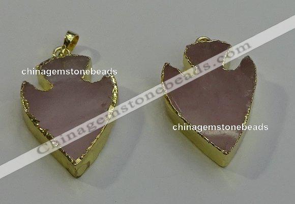 NGP6002 22*30mm - 25*35mm arrowhead rose quartz pendants