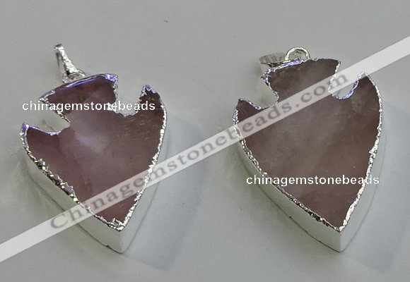 NGP6008 22*30mm - 25*35mm arrowhead rose quartz pendants