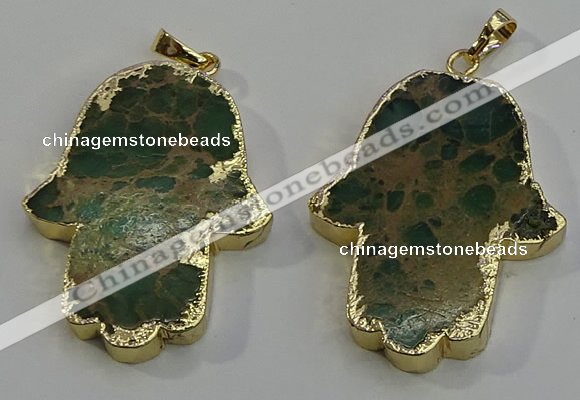 NGP6032 22*40mm - 25*45mm hamsahand sea sediment jasper pendants