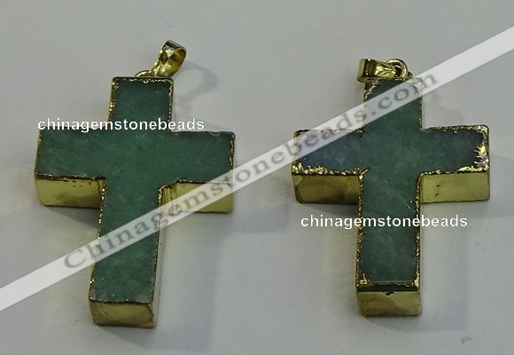 NGP6037 30*40mm - 35*45mm cross green aventurine pendants