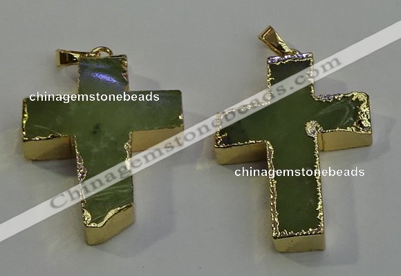 NGP6040 30*40mm - 35*45mm cross green rutilated quartz pendants