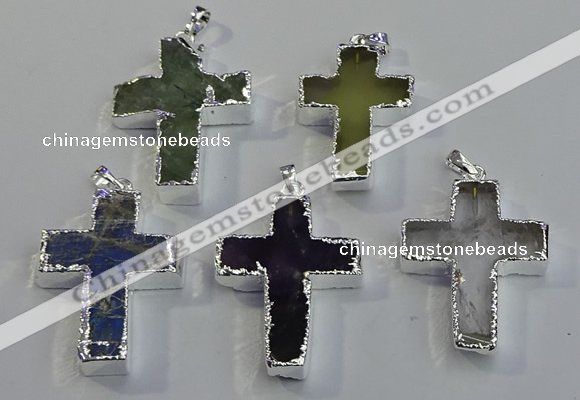 NGP6051 30*40mm - 35*45mm cross mixed gemstone pendants