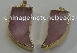 NGP6053 15*40mm - 18*45mm horn rose quartz pendants
