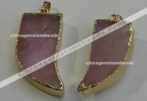 NGP6053 15*40mm - 18*45mm horn rose quartz pendants