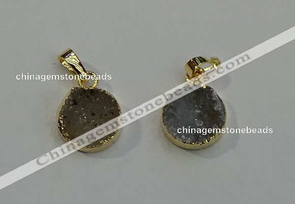 NGP6076 14mm - 15mm flat round druzy agate pendants