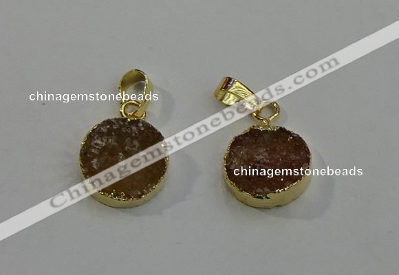 NGP6077 14mm - 15mm flat round druzy agate pendants