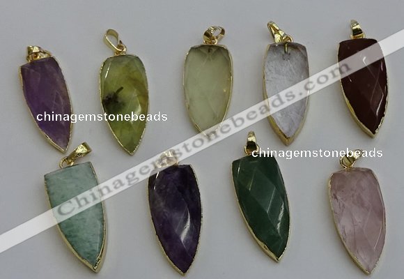 NGP6125 15*40mm arrowhead mixed gemstone pendants wholesale