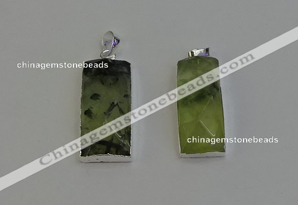 NGP6184 14*30mm - 15*38mm faceted rectangle green rutilated quartz pendants